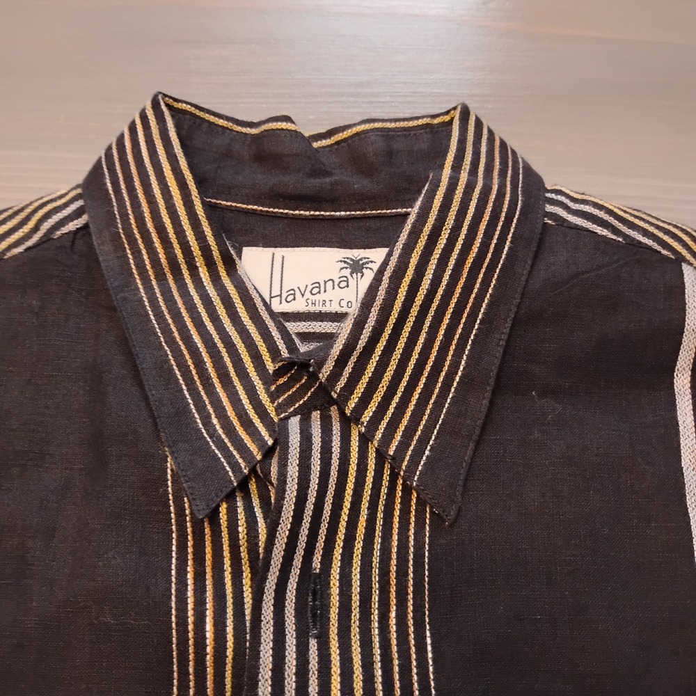 Havana Shirt Co Cabana Shirt Men's L  Black With Gradating Stripes Short Sleeve - Picture 3 of 8